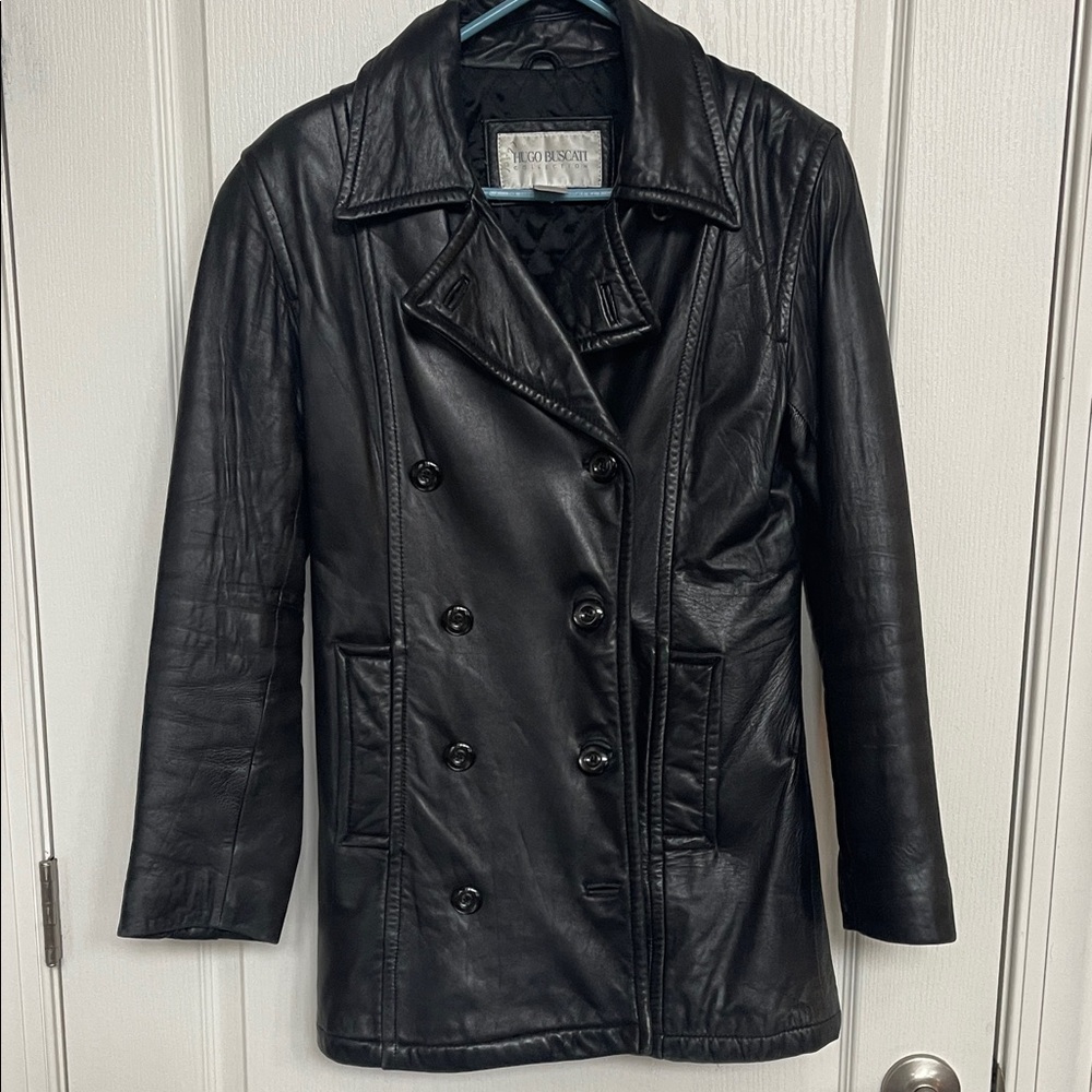 Hugo Buscati Black Double-Breasted Pea Coat Size XS